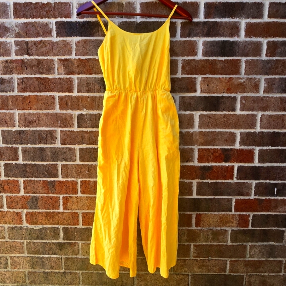 Davi & Dani Yellow Jumpsuit Small Spaghetti Strap Wide Leg Lightweight Summer